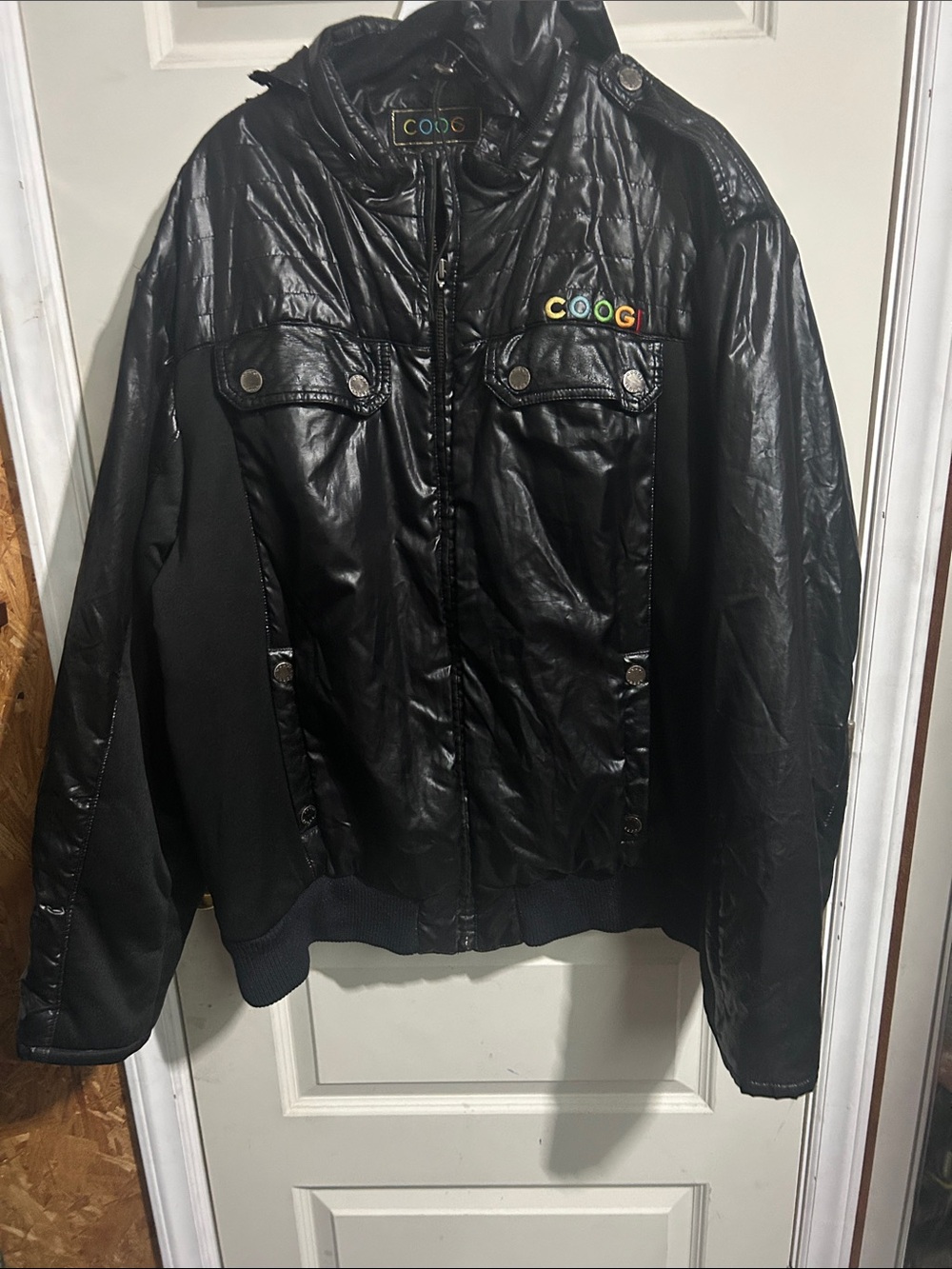 COOGI Black Quilted Hooded Bomber Jacket with Multicolor Logo
